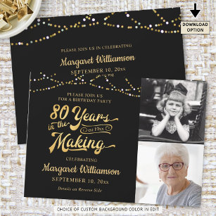 80th Birthday  Black Gold 80 YEARS IN THE MAKING Invitation