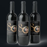 80th Birthday Black Gold Calligraphy Custom Photo Wine Label<br><div class="desc">80th Birthday Black White Calligraphy Custom Photo Wine Label. And elegantly designed special birthday celebration invitation,  featuring a custom photo of birthday person and script calligraphy with vintage flourish elements. Simple enough to fit a variety of themes and colours!
Need help? Simply contact me!</div>
