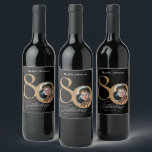 80th Birthday Black Gold Calligraphy Custom Photo Wine Label<br><div class="desc">80th Birthday Black White Calligraphy Custom Photo Wine Label. And elegantly designed special birthday celebration invitation,  featuring a custom photo of birthday person and script calligraphy with vintage flourish elements. Simple enough to fit a variety of themes and colours!
Need help? Simply contact me!</div>