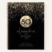 80th Birthday Black Gold Glitter Guestbook