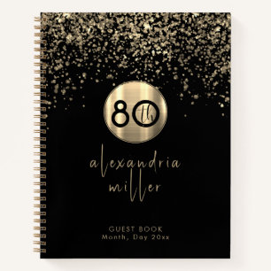 80th Birthday Black Gold Glitter Guestbook Notebook