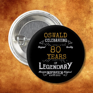 80th Birthday Black Gold  Legendary Retro 3 Cm Round Badge