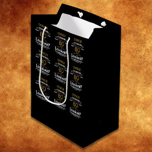 80th Birthday Black Gold  Legendary Retro Medium Gift Bag