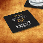 80th Birthday Black Gold  Legendary Retro Square Paper Coaster<br><div class="desc">A personalised elegant paper coaster that is easy to customise for that special 80th birthday party.</div>