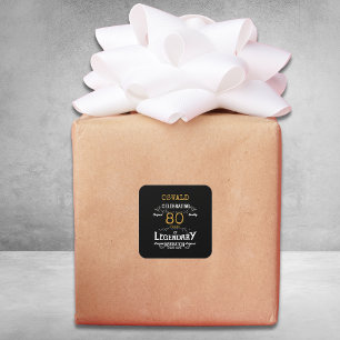 80th Birthday Black Gold Legendary Retro Square Sticker