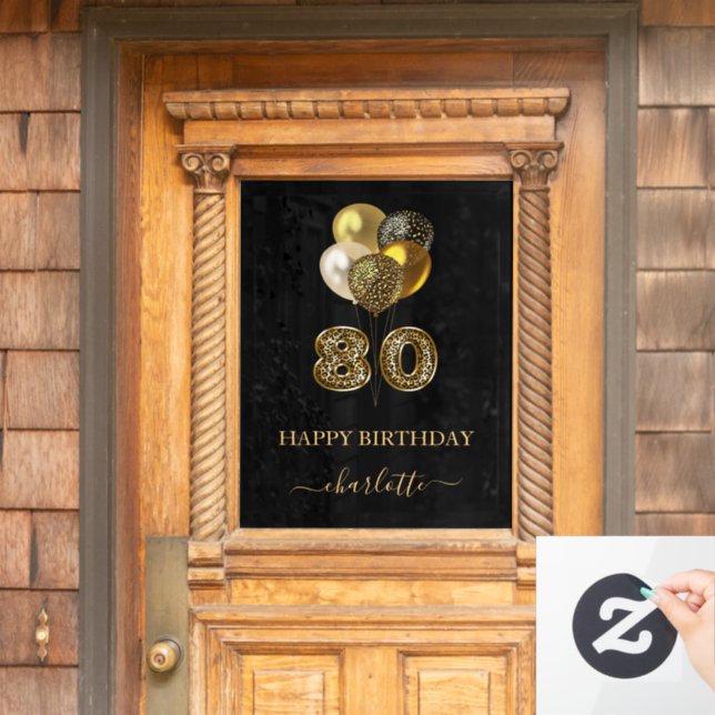 80th birthday black gold leopard print balloons (Home Door)
