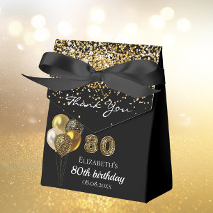 80th birthday black gold leopard thank you favour box
