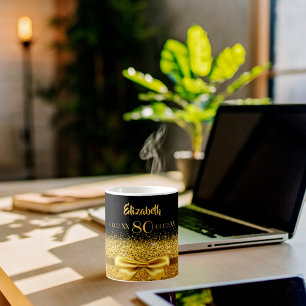 80th birthday black gold name classic elegant coffee mug