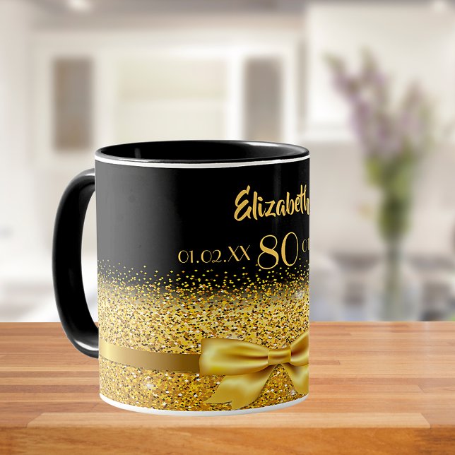 80th birthday black gold name classic elegant mug (Creator Uploaded)