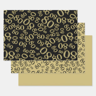 80th Birthday Black & Gold Number Pattern 80 Wrapping Paper Sheet