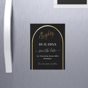80th birthday black gold Save the Date magnet