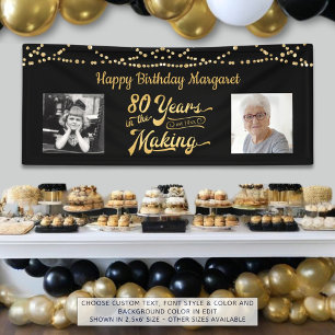 80th Birthday Black Gold String Lights Photos Banner