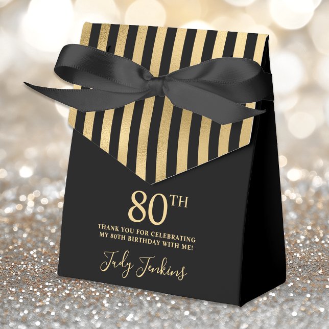 80th Birthday Black Gold Striped Thank You Favour Box (Creator Uploaded)