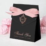 80th Birthday Black Pink Elegant Vintage Crest Favour Box<br><div class="desc">An elegant black and pink birthday favour box. On the flap, it has (faux) rose gold crest with the age in it. The message Thank You is written in the lower part, in an elegant rose gold script, the name, occasion and the date are written in pink caps under it....</div>