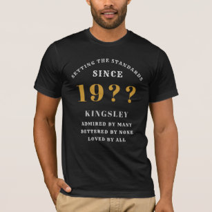 80th Birthday Black White Gold Elegant Name Year T-Shirt