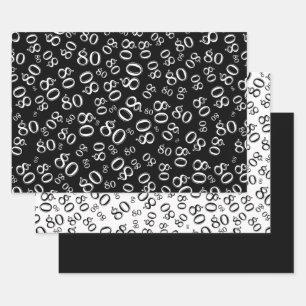 80th Birthday Black & White Number Pattern 80 Wrapping Paper Sheet