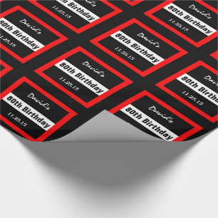 80th Birthday Black with Red Frame Custom A01E Wrapping Paper