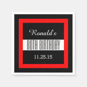 80th Birthday Black with Red Frame Custom V01C5 Napkin