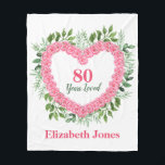 80th Birthday Blanket 80 Years Loved<br><div class="desc">Delight a special lady on her 80th birthday with this gorgeous 80 Years Loved blanket.  Personalise with her name or another message.  Perfect 80th birthday gift for the woman who has everything!  The smallest size is great for a wheelchair lap blanket.</div>