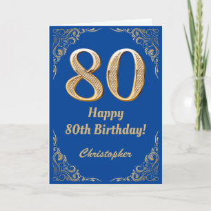 80th Birthday Blue and Gold Glitter Frame Card