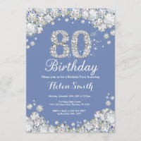80th Birthday Blue and Silver Diamond