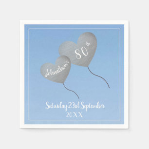 80th birthday blue balloon napkin