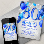 80th Birthday Blue Balloons Invitation<br><div class="desc">A party, a whole party, and nothing but a party. That's what's in this birthday design. Featuring bold numbers and elegant typography surrounded by balloons, this design is as fun and bold as he is. The blue and silver colour scheme lends an edgy, masculine air to the design. Perfect for...</div>