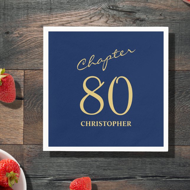 80th Birthday Blue Gold Chapter 80 Napkin (Make your loved one's 80th birthday celebration elegant and memorable with our  Blue Gold Napkins.)