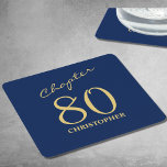 80th Birthday Blue Gold Chapter 80 Square Paper Coaster<br><div class="desc">Make your loved one's 80th birthday celebration elegant and memorable with our stunning Blue Gold coasters from Zazzle. Discover how these customisable napkins can elevate your event and create unforgettable moments in our exclusive article.</div>