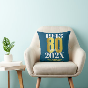 80th Birthday Blue Gold Cushion