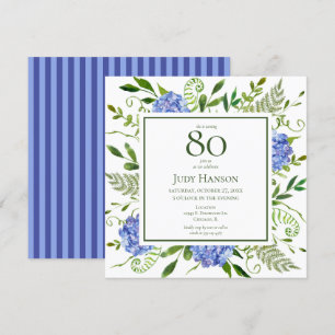 80th Birthday Blue Hydrangeas Invitation