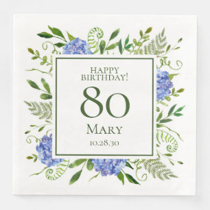 80th Birthday Blue Hydrangeas Napkin