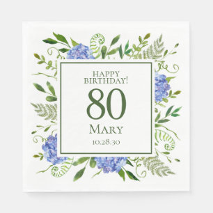 80th Birthday Blue Hydrangeas Napkin