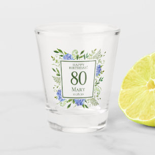 80th Birthday Blue Hydrangeas Shot Glass