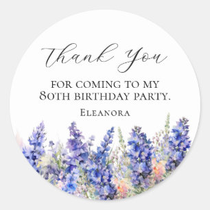 80th Birthday Blue July Birth Flower Custom Flat Classic Round Sticker