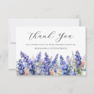 80th Birthday Blue July Birth Flower Custom Flat Thank You Card
