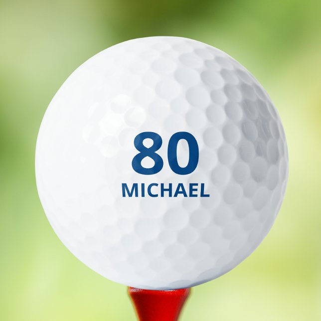 80th Birthday Blue Script Personalised Name Golf Balls (Creator Uploaded)