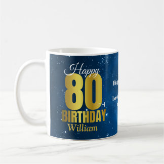 80th Birthday Blue Space Typography Coffee Mug
