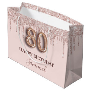 80th birthday blush pink glitter drips rose gold large gift bag