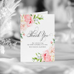 80th Birthday Blush Pink Peony Floral Folded Thank You Card<br><div class="desc">Elegant pink peonies decorate this birthday thank you card. Classic calligraphy spells thank you. Three lines of text let you personalise a thank you statement and your name. A photo is included inside, as well as another thank you sentiment that you can personalise. This item is part of the Elegant...</div>