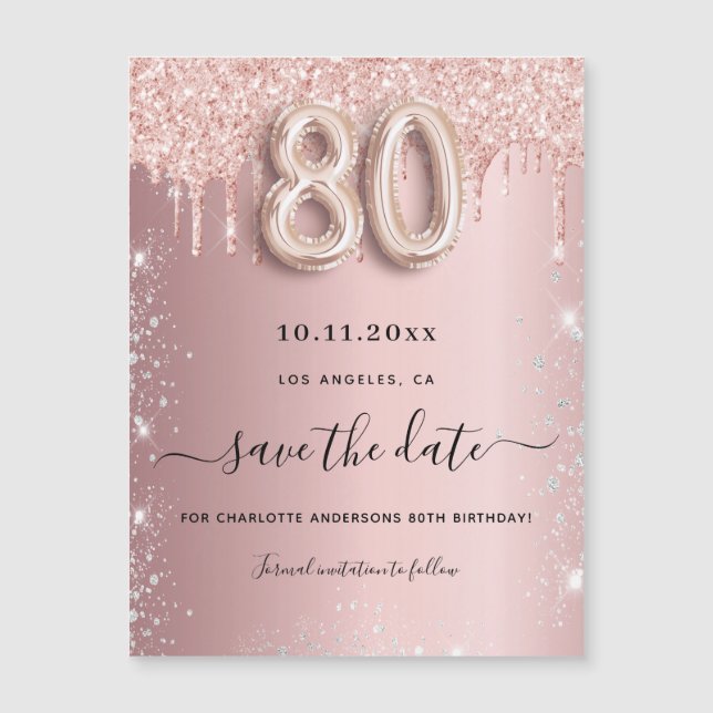 80th birthday blush pink save the date magnet (Front)