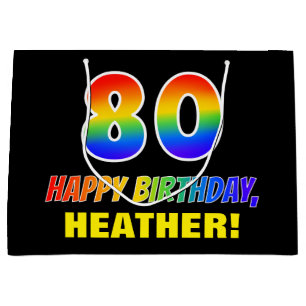 80th Birthday: Bold, Fun, Simple, Rainbow 80 Large Gift Bag