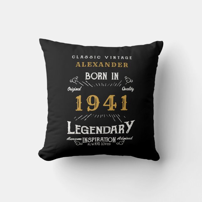 80th Birthday Born 1941 Retro Black Personalised Cushion (Front)
