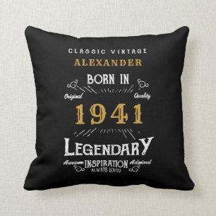 80th Birthday Born 1941 Retro Black Personalised Cushion