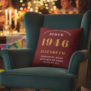 80th Birthday Born 1946 Loved Add Your Name Red Cushion