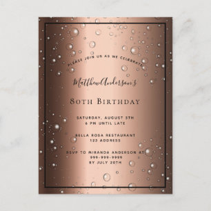 80th Birthday bronze brown black bubble invitation Postcard