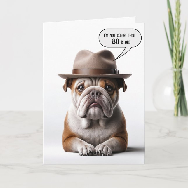 80th Birthday Bulldog With Fedora Card (Front)