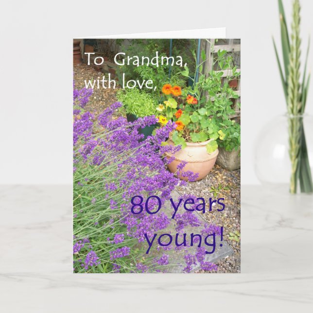 80th Birthday Card for Grandmother - Flower Garden (Front)