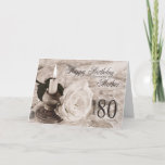 80th Birthday card for mother,The candle and rose<br><div class="desc">An antique look card featuring a candle and a rose lying on satin and lace. A birthday card for a mother.</div>