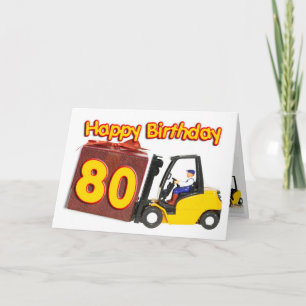 80th birthday card with a fork lift truck